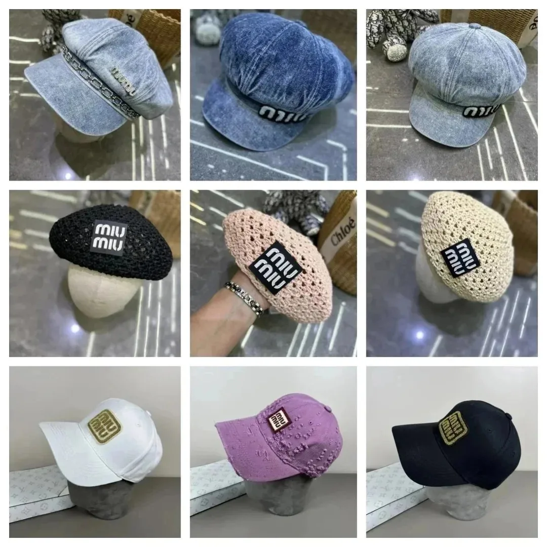 Miu Miu Logo Denim Newsboy Cap Collection
