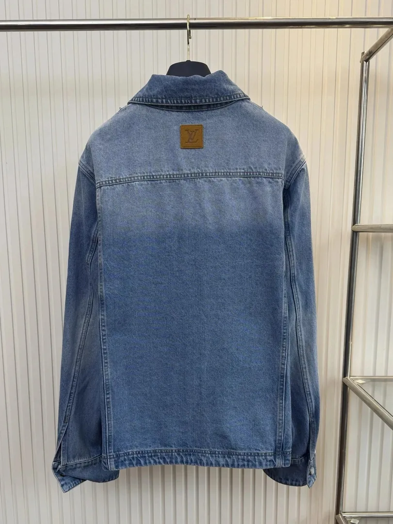 Letter Embroidered Pearl Button Denim Jacket — photo 2
