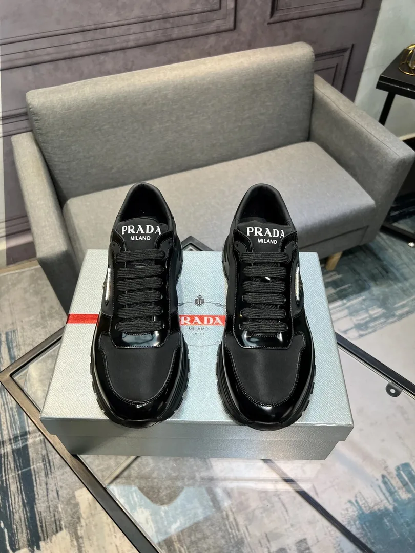 Prada Gucci Leather Nylon Lace-Up Sneakers — QC