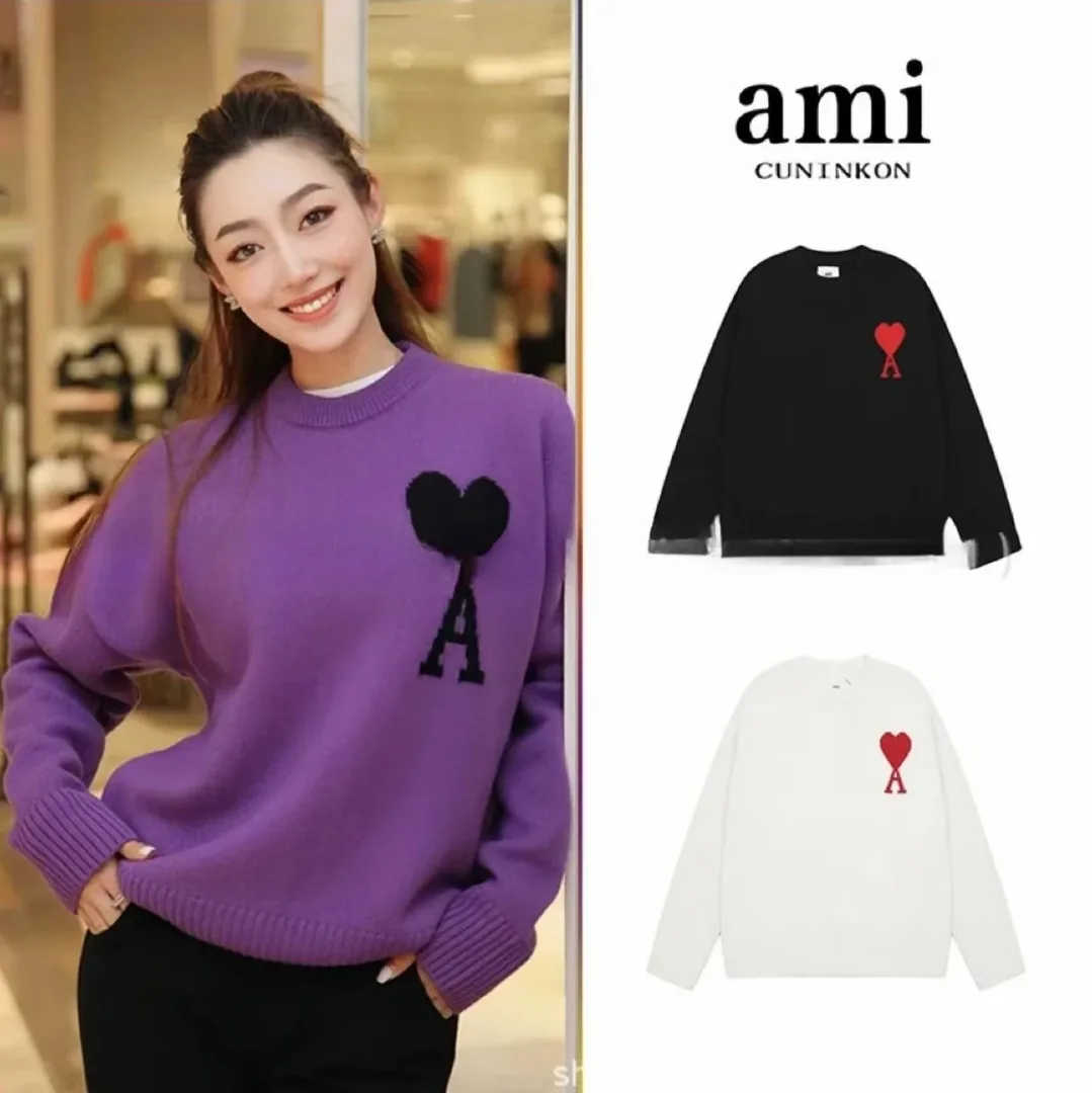 Ami Paris Heart Jacquard Crewneck Sweater