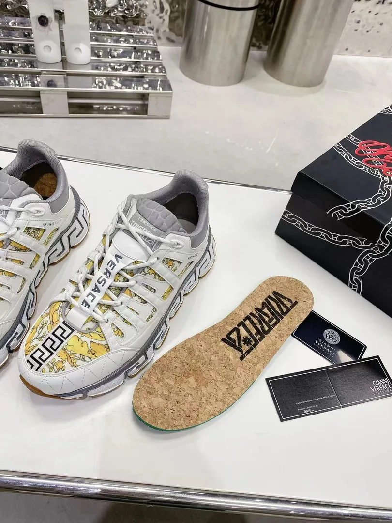 Versace Trigreca Beige Hand-Painted Color-Block Dad Shoes — QC