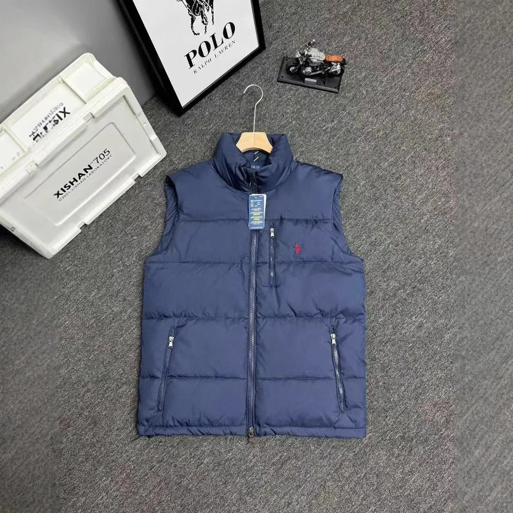 Embroidered Stand-Collar White Down Vest — Photo 13