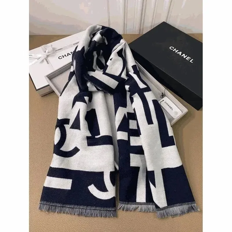 Chanel Logo Print Cashmere Scarf