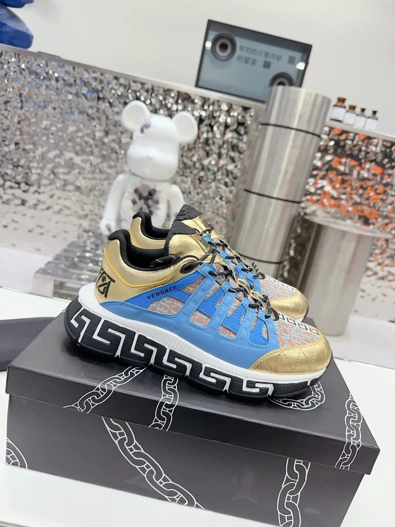 Versace Trigreca Beige Hand-Painted Color-Block Dad Shoes — photo 6