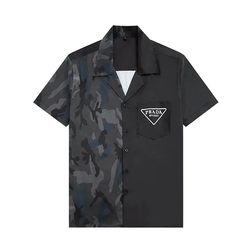 Prada Camo Triangle Logo Short Sleeve Shirt