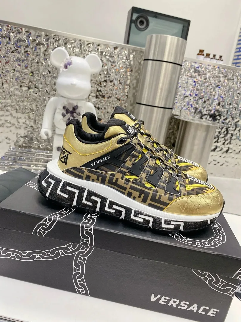 Versace Trigreca Beige Hand-Painted Color-Block Dad Shoes — photo 12