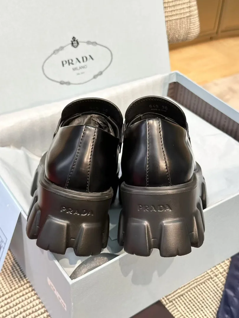 Prada Monolith Brushed Leather Loafers — QC