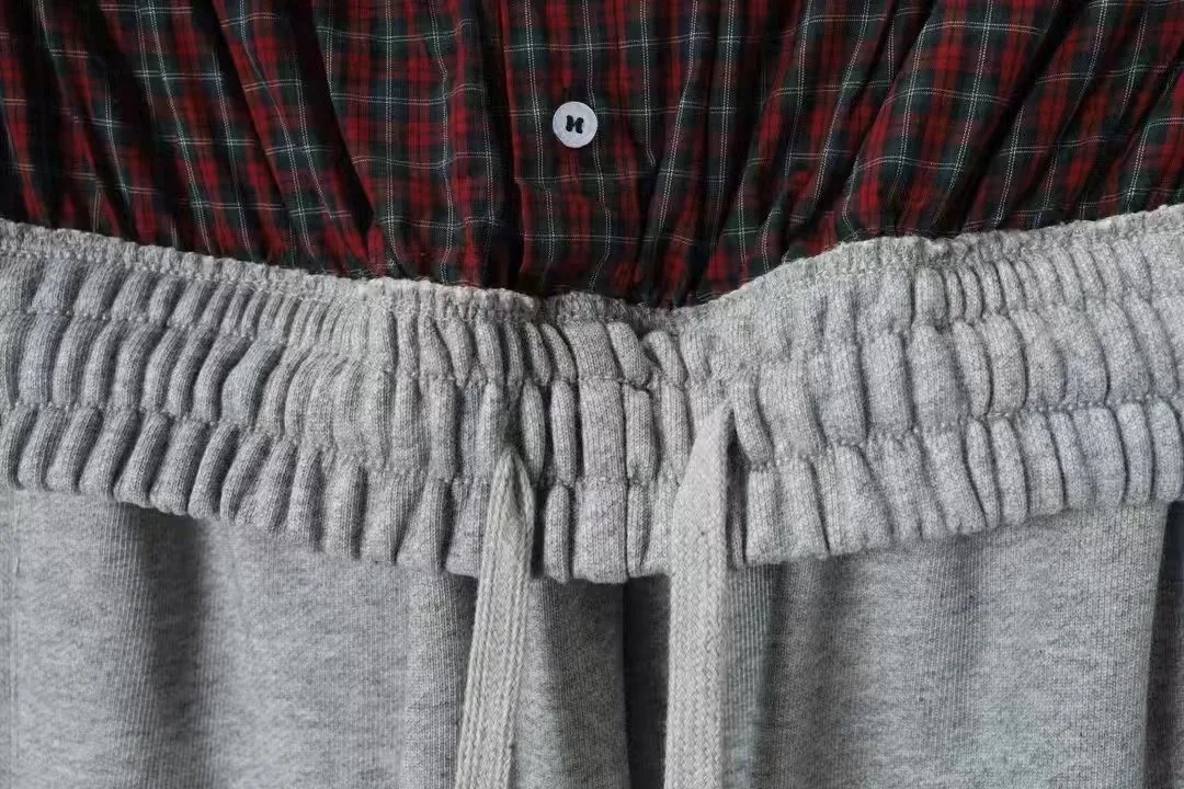 Plaid Layered Embroidered Sweatpants — Photo 8
