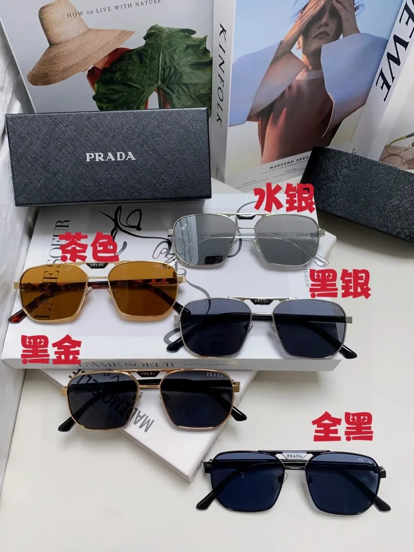 Prada Logo Square Aviator Sunglasses Blue — photo 10