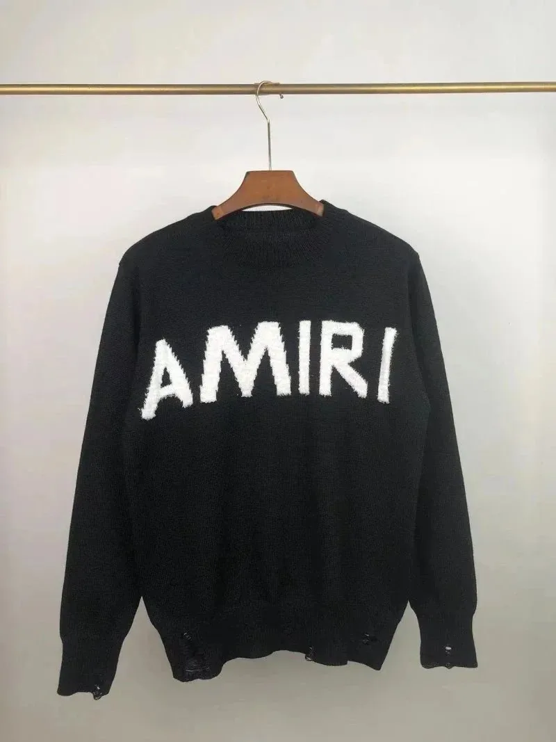 Letter Jacquard Distressed Crewneck Sweater — Photo 8