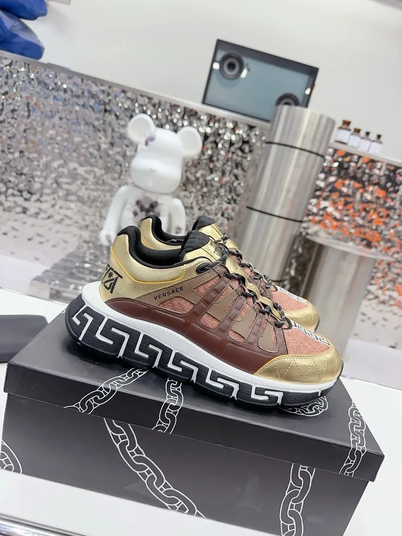 Versace Trigreca Beige Hand-Painted Color-Block Dad Shoes — photo 8