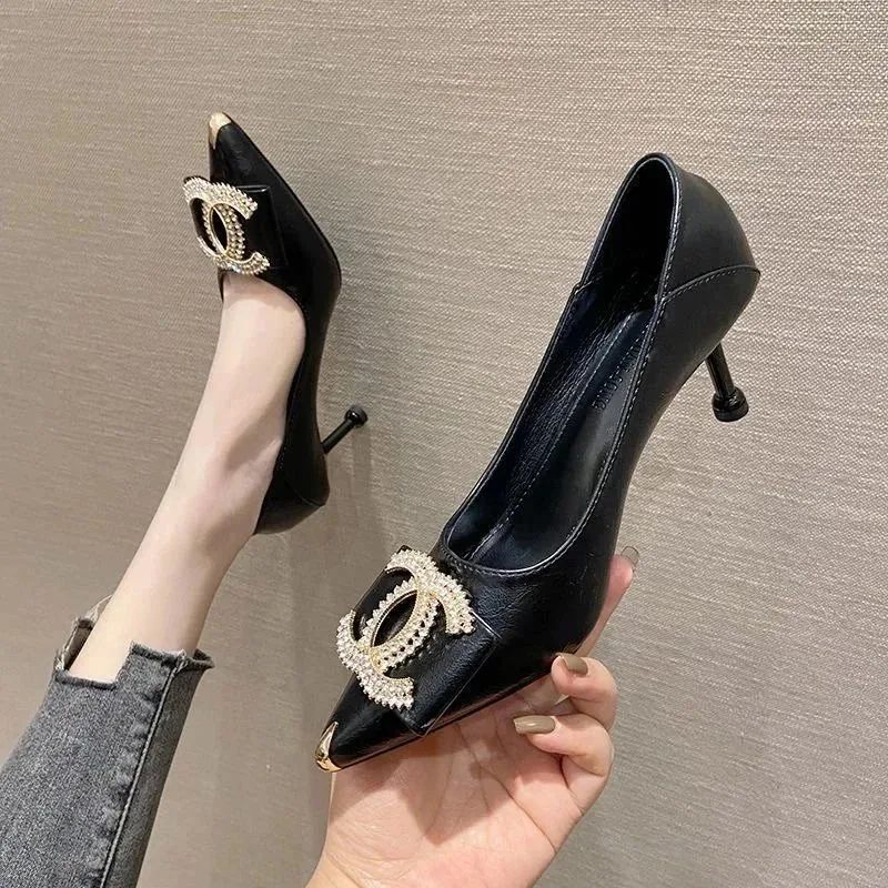 Chanel Black Rhinestone Buckle Heels — photo 2