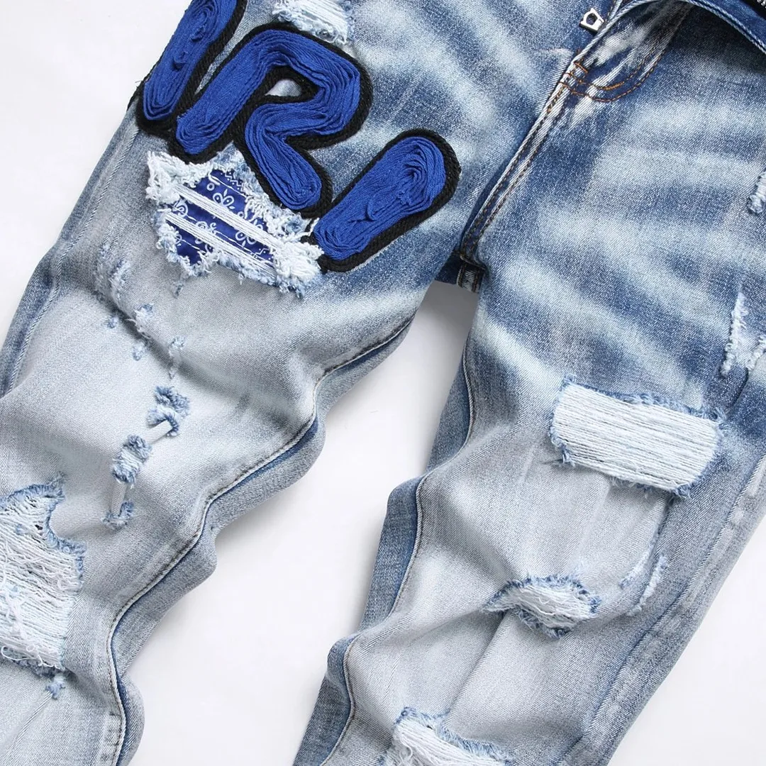 Blue Embroidered Distressed Jeans — photo 4
