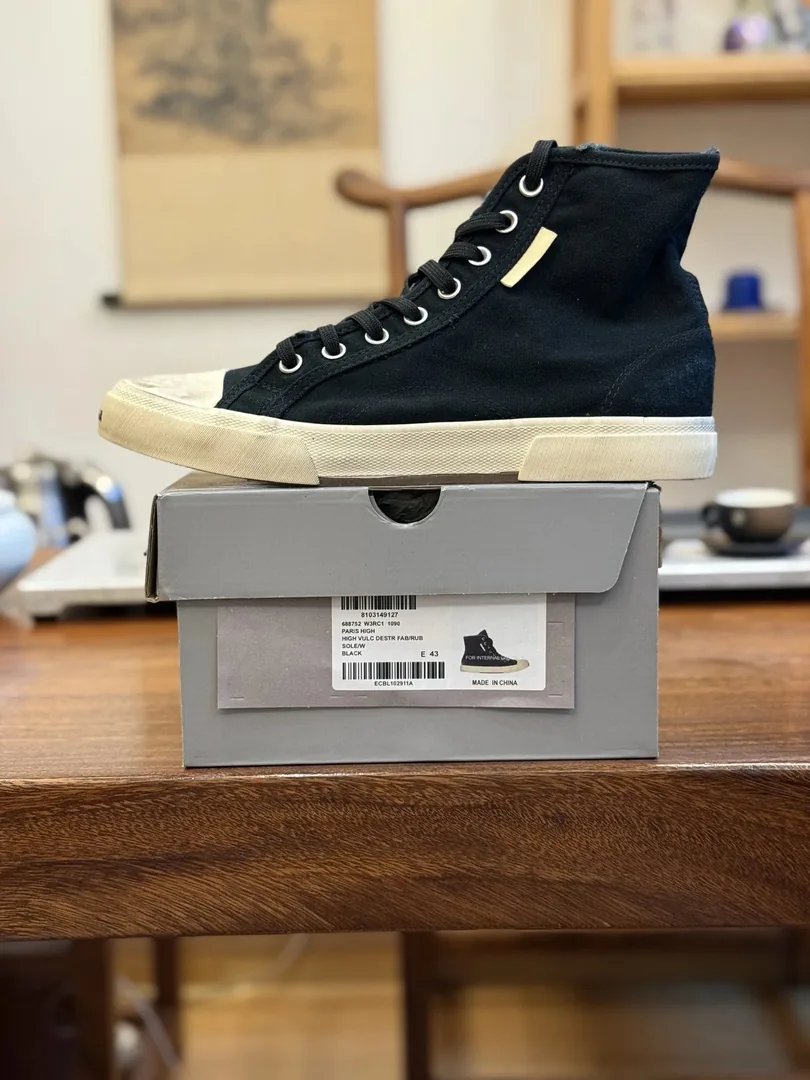 Balenciaga Paris High Top White Distressed Canvas Shoes — QC