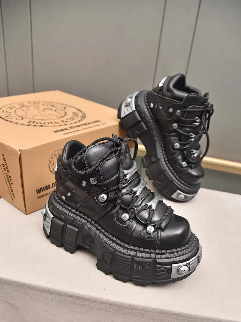 New Rock Black White Gold Hardware Sneakers — Photo 12