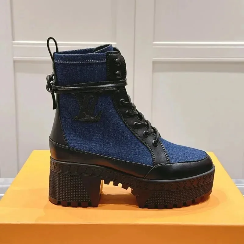 Louis Vuitton Laureate Platform Desert Boot Black Heeled Combat Boots — Photo 6