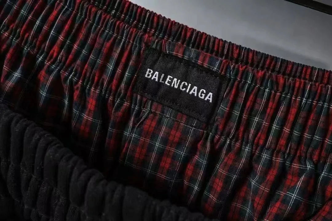 Plaid Layered Embroidered Sweatpants — Photo 5