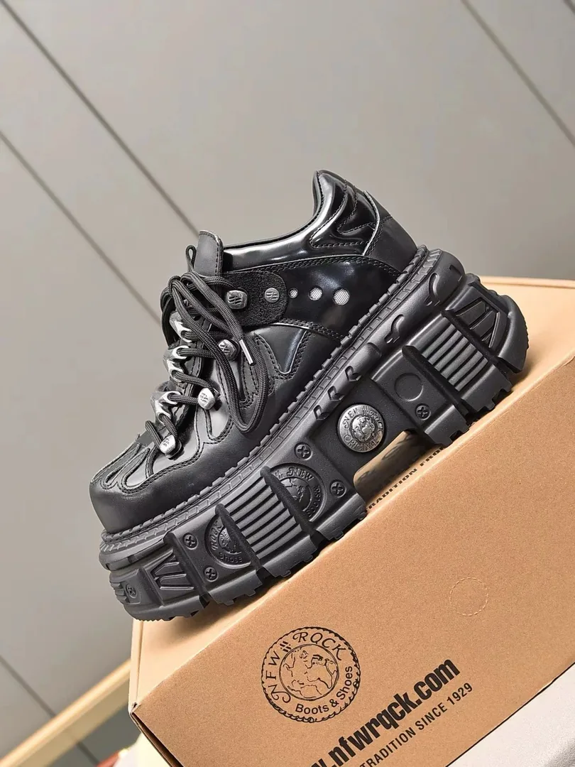 New Rock Black White Gold Hardware Sneakers — Photo 5