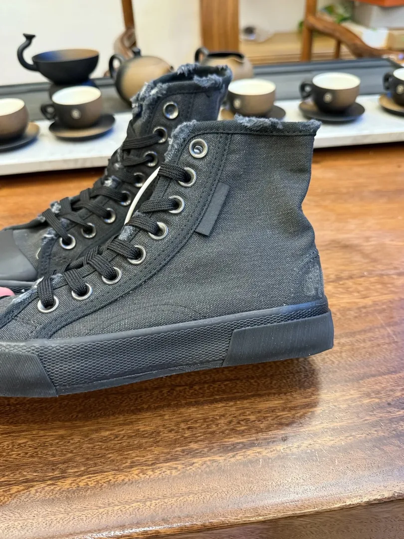 Balenciaga Paris High Top White Distressed Canvas Shoes — QC