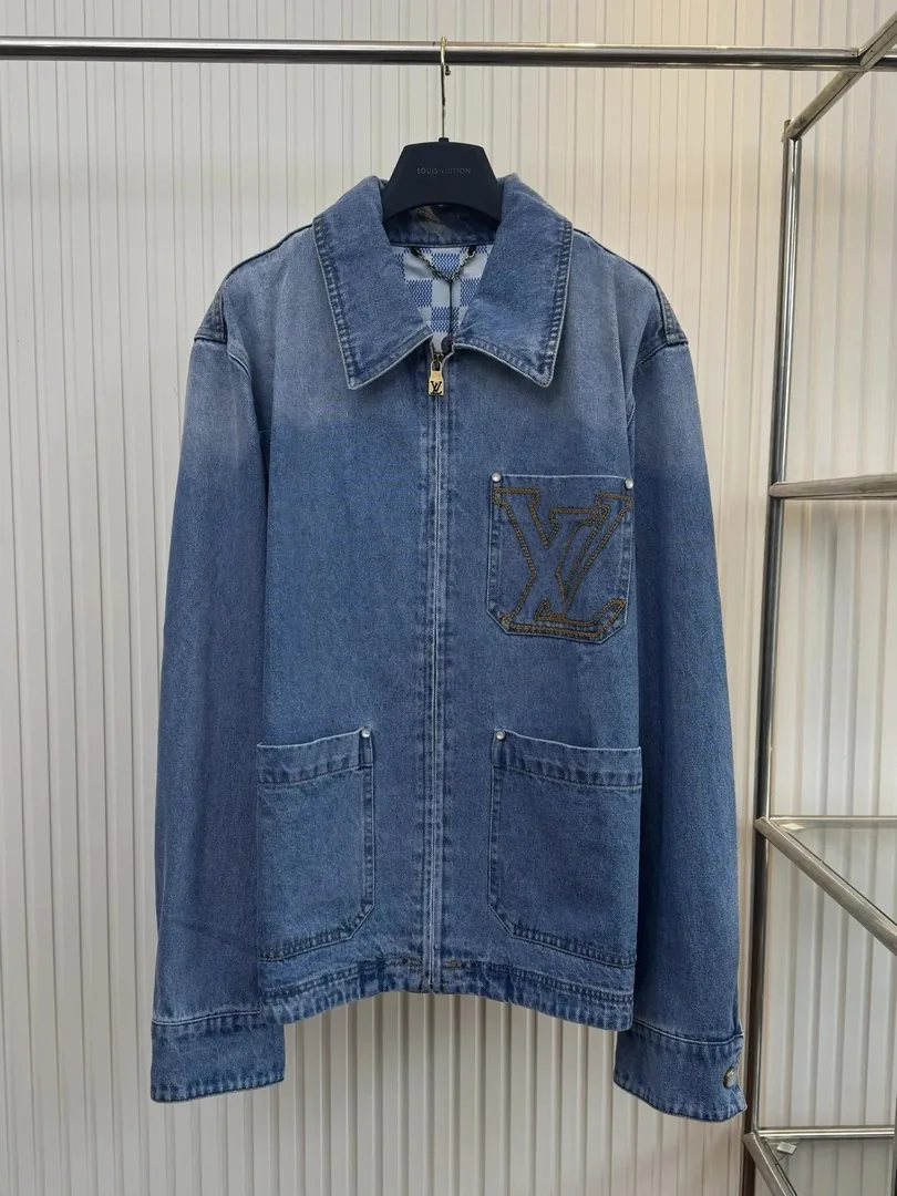 Letter Embroidered Pearl Button Denim Jacket
