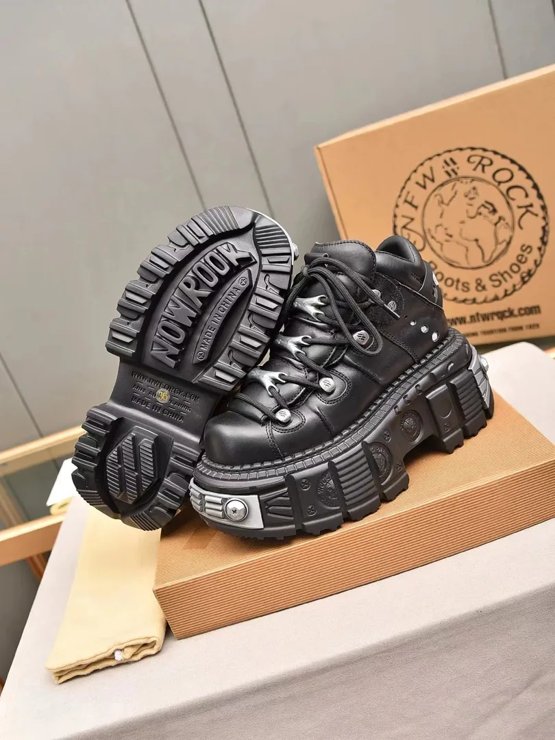 New Rock Black White Gold Hardware Sneakers — Photo 2
