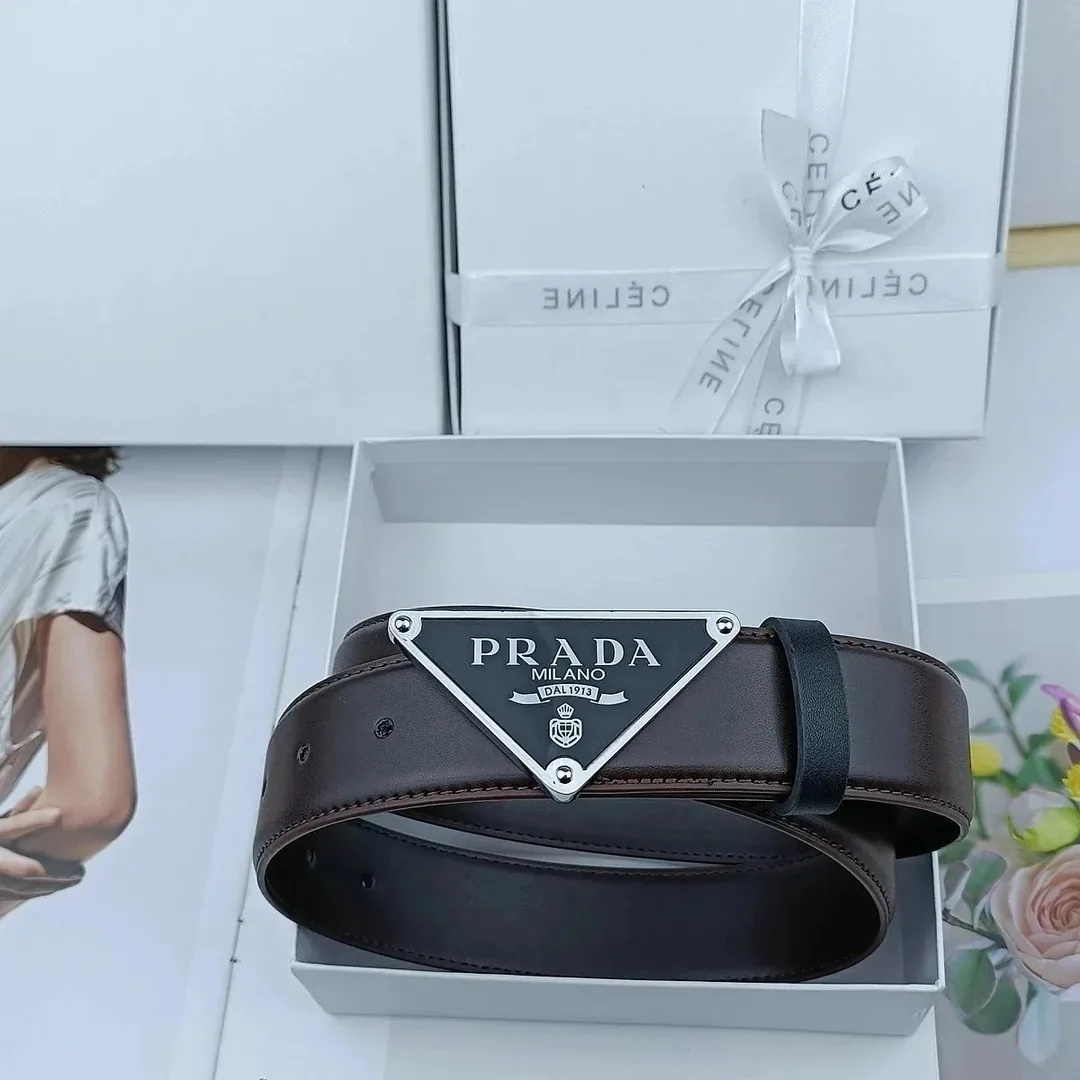 Prada Triangle Logo Leather Belt — QC