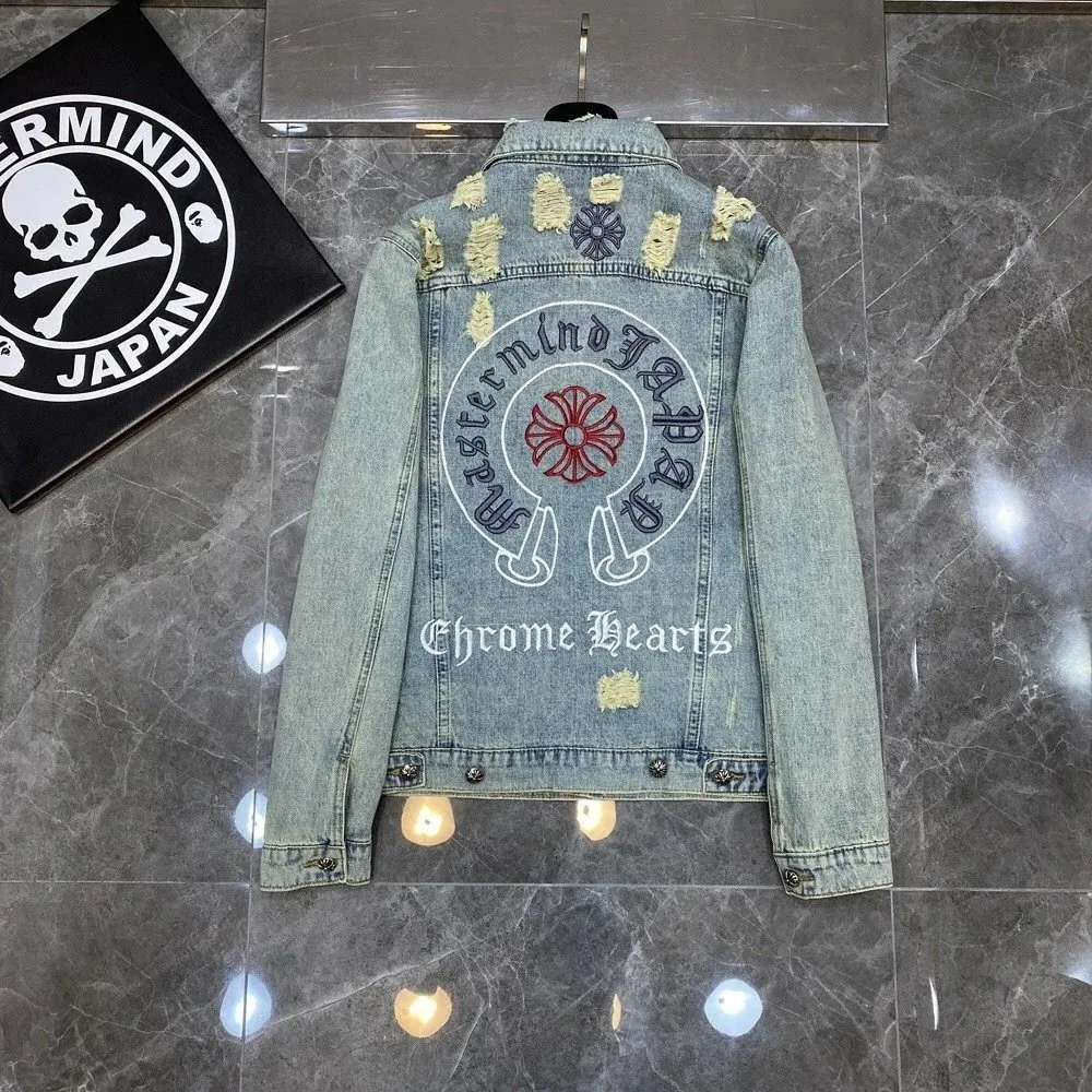 Embroidered Distressed Denim Jacket — Photo 3