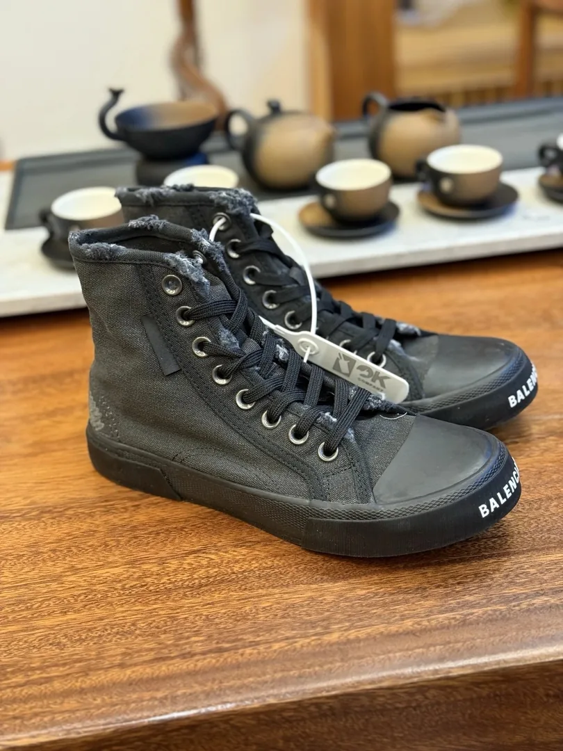 Balenciaga Paris High Top White Distressed Canvas Shoes — QC
