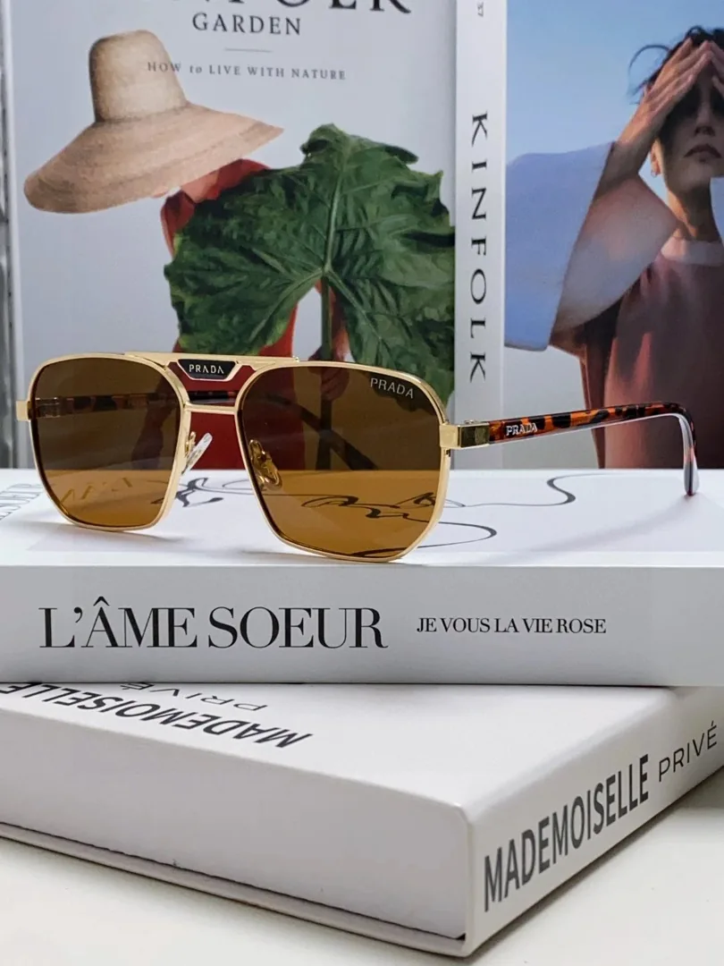 Prada Logo Square Aviator Sunglasses Blue — QC