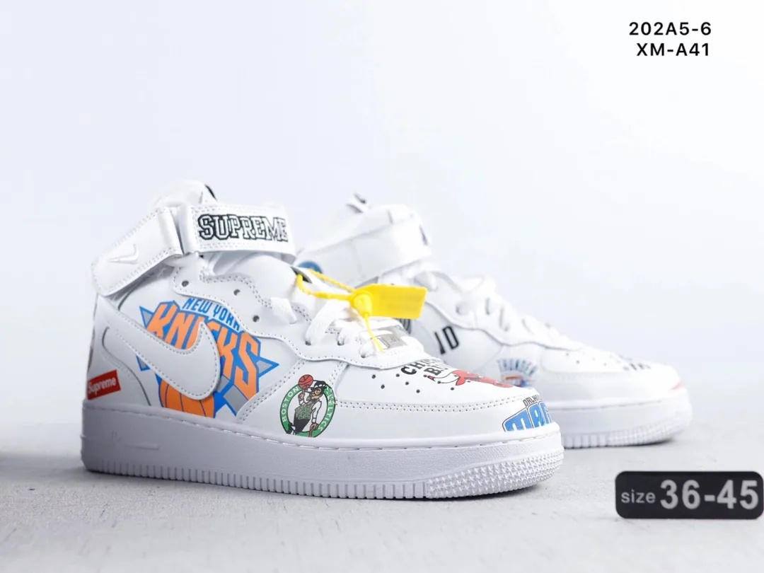 Nike Air Force 1 Mid White Navy Supreme Sneakers — QC