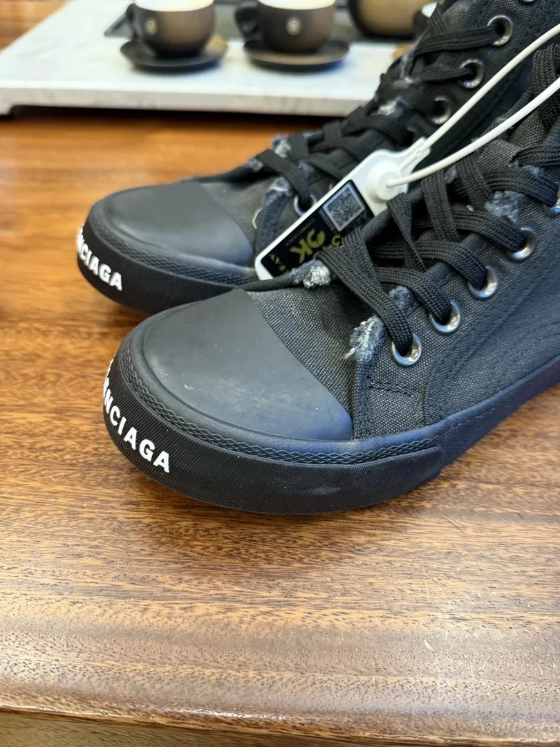 Balenciaga Paris High Top White Distressed Canvas Shoes — QC