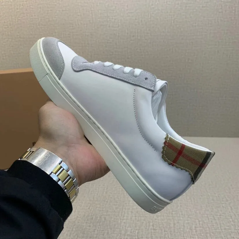Burberry White Plain Leather Sneakers — QC