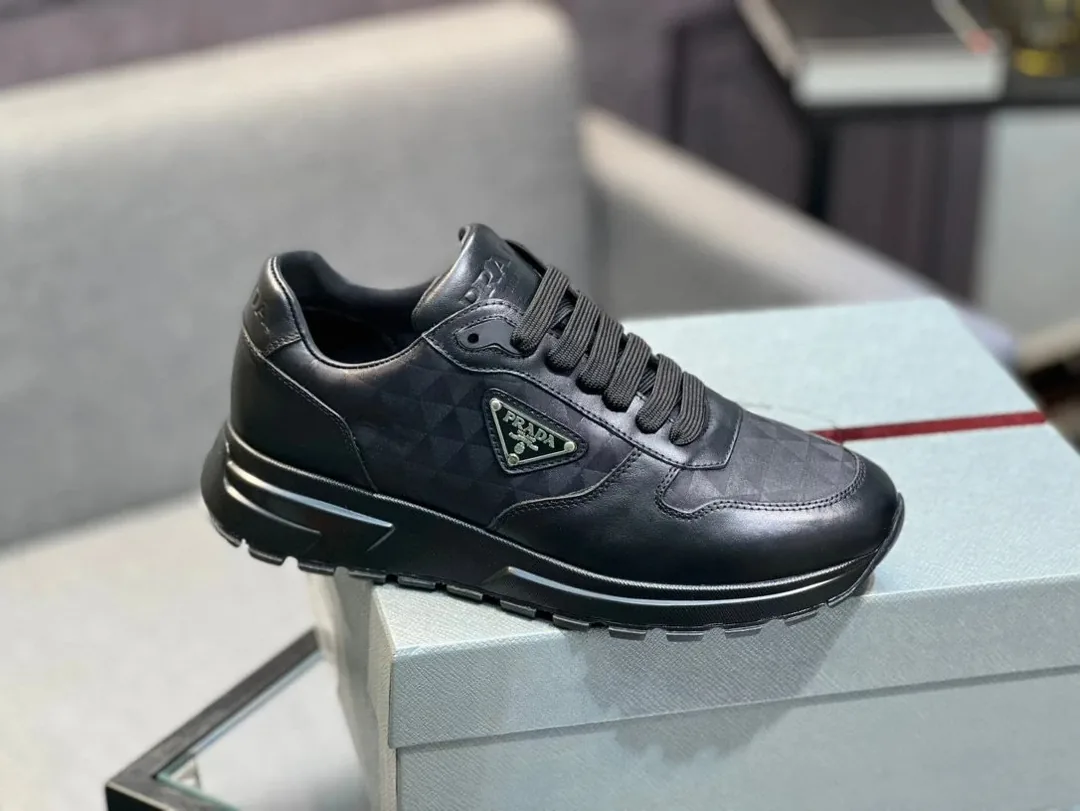 Prada Gucci Leather Nylon Lace-Up Sneakers