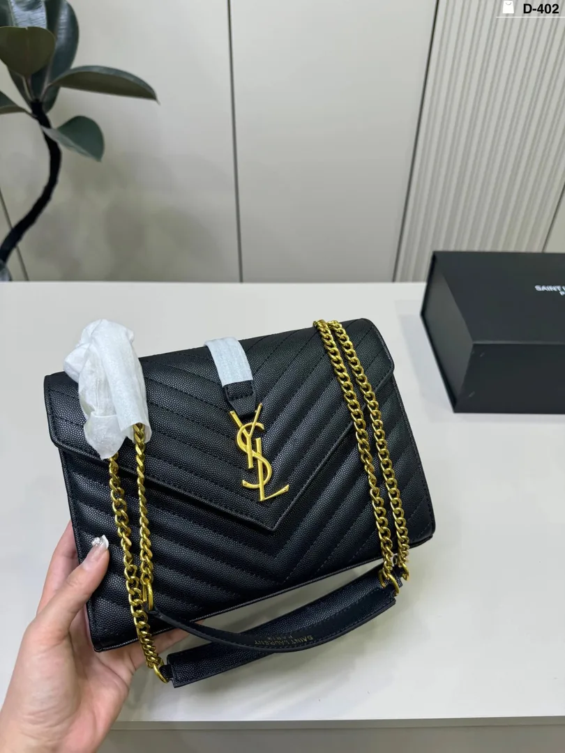 Saint Laurent V Quilted Chain Messenger Bag