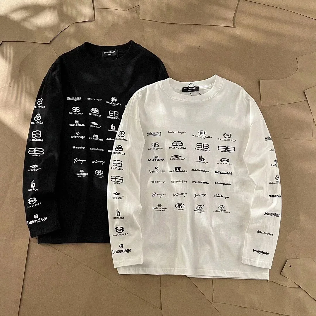 Balenciaga Allover Logo Long-Sleeve Tee