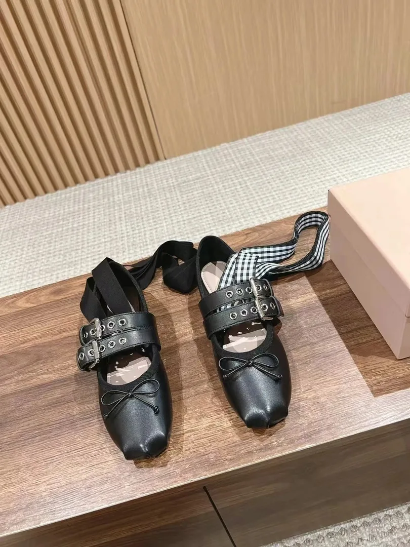 Miu Miu Beige Leather Buckle Ballet Flats — photo 10