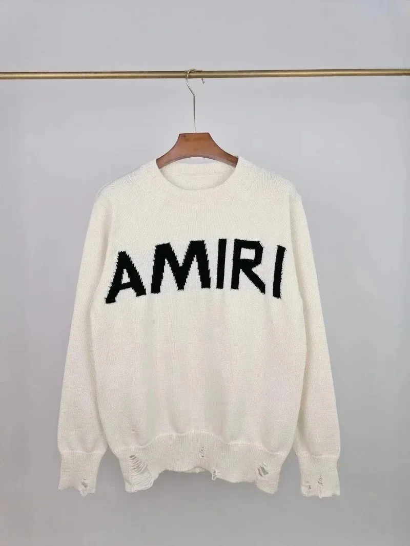 Letter Jacquard Distressed Crewneck Sweater — Photo 9