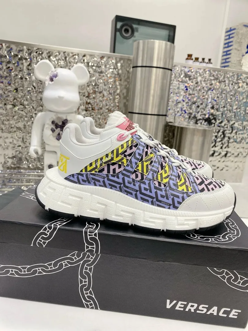 Versace Trigreca Beige Hand-Painted Color-Block Dad Shoes — photo 7