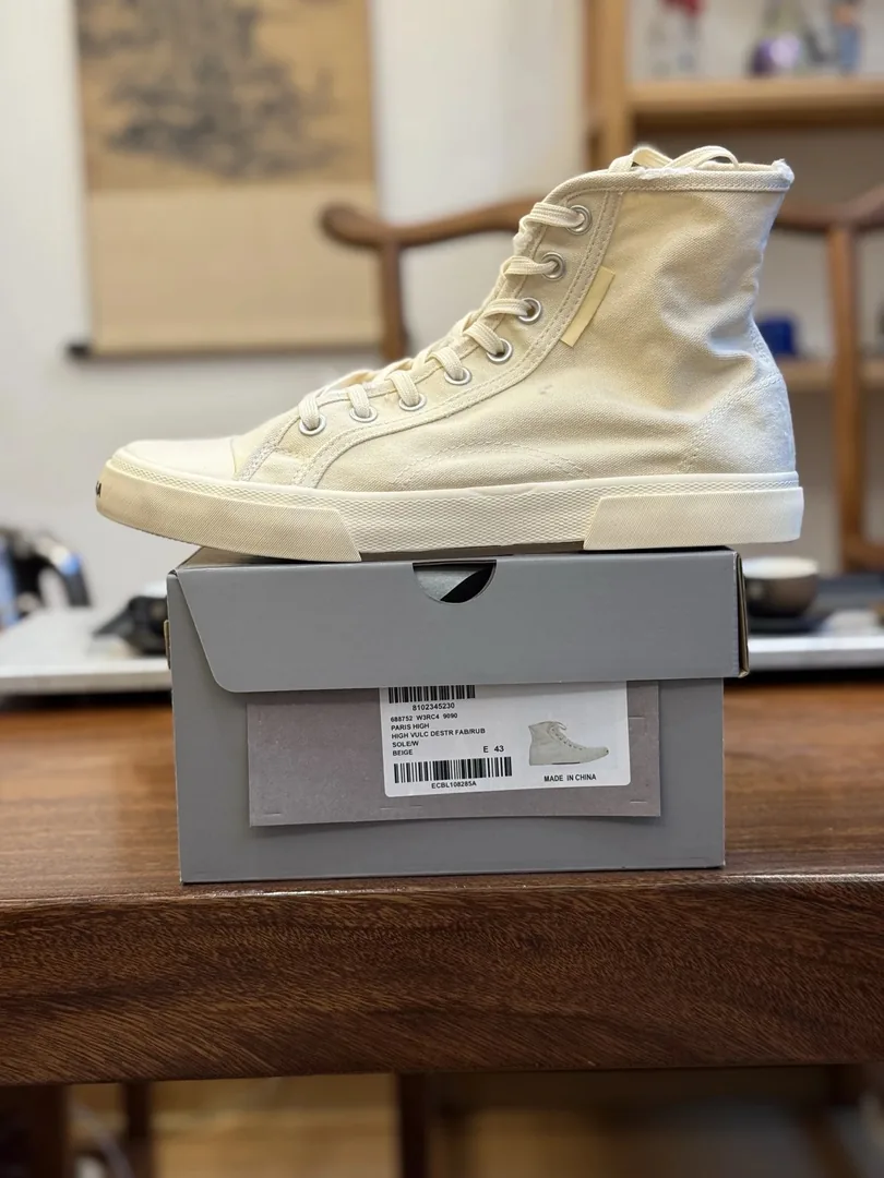 Balenciaga Paris High Top White Distressed Canvas Shoes — QC