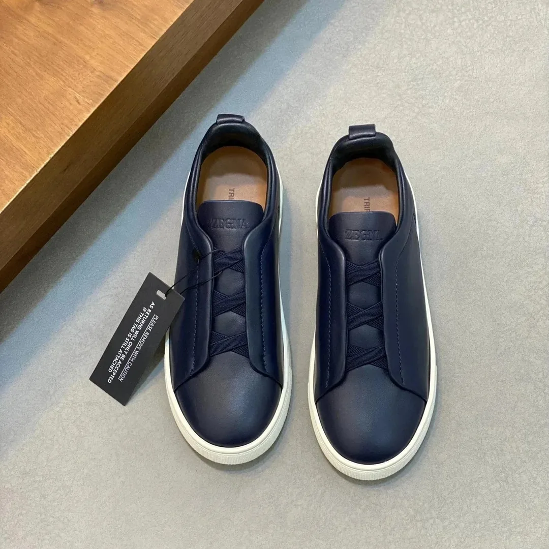 Zegna Triple Stitch Grey Leather Trainers — Photo 7