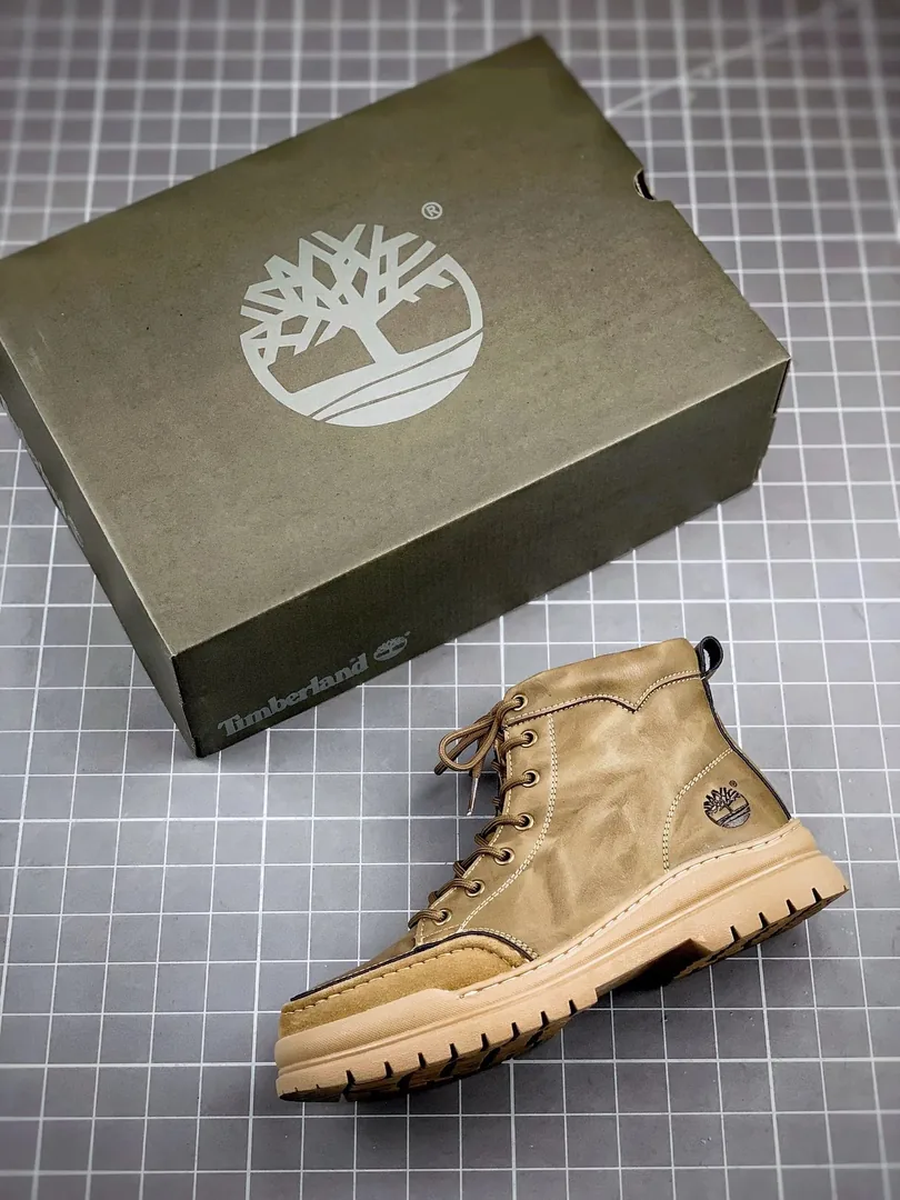 Timberland Beige Knit Mid-Top Sneakers — QC