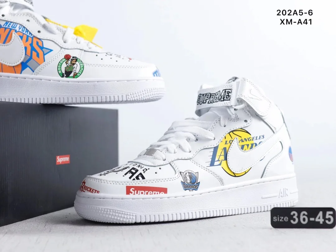 Nike Air Force 1 Mid White Navy Supreme Sneakers — QC