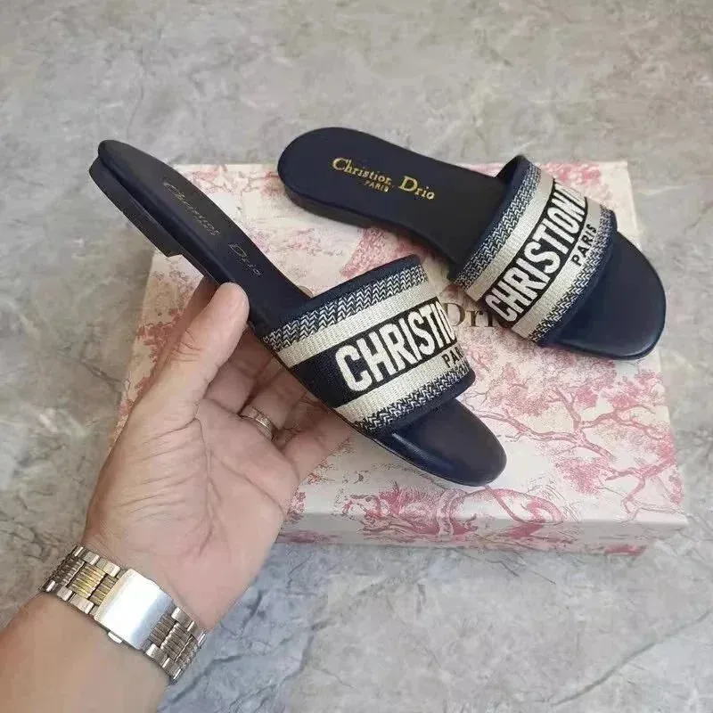 Dior Christian Dior Paris Embroidered Slides — QC