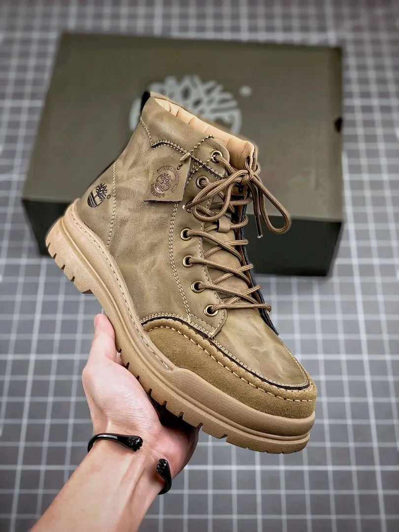 Timberland Beige Knit Mid-Top Sneakers