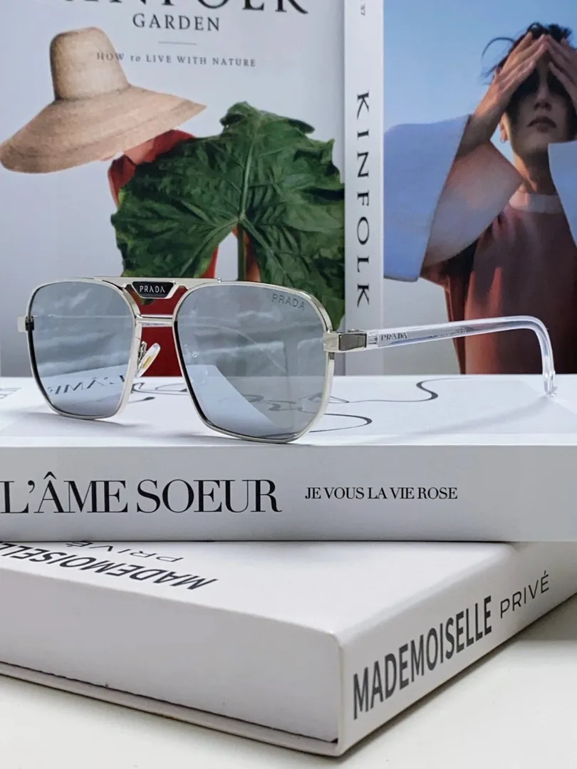 Prada Logo Square Aviator Sunglasses Blue — QC