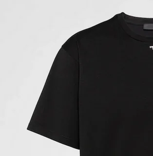 Black Collar Print Stretch Tee