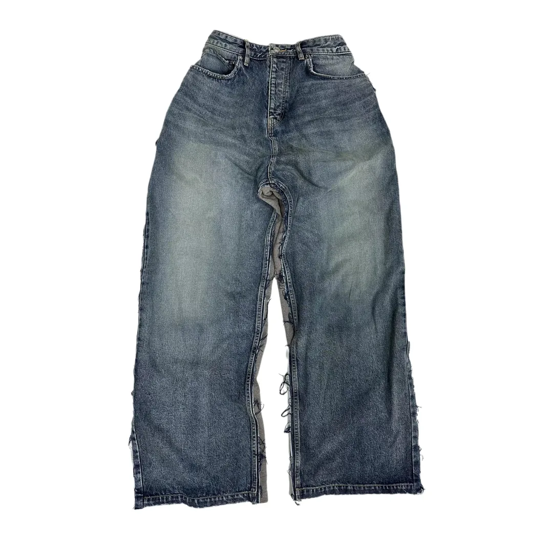 Blue Grey Paneled Baggy Jeans — Photo 7