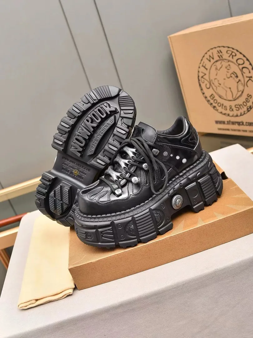 New Rock Black White Gold Hardware Sneakers — Photo 7