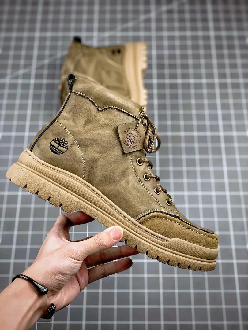 Timberland Beige Knit Mid-Top Sneakers — QC