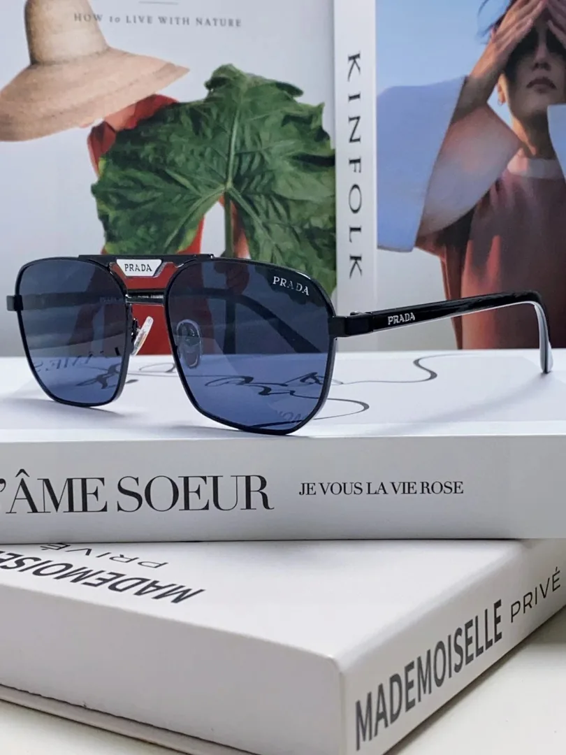 Prada Logo Square Aviator Sunglasses Blue